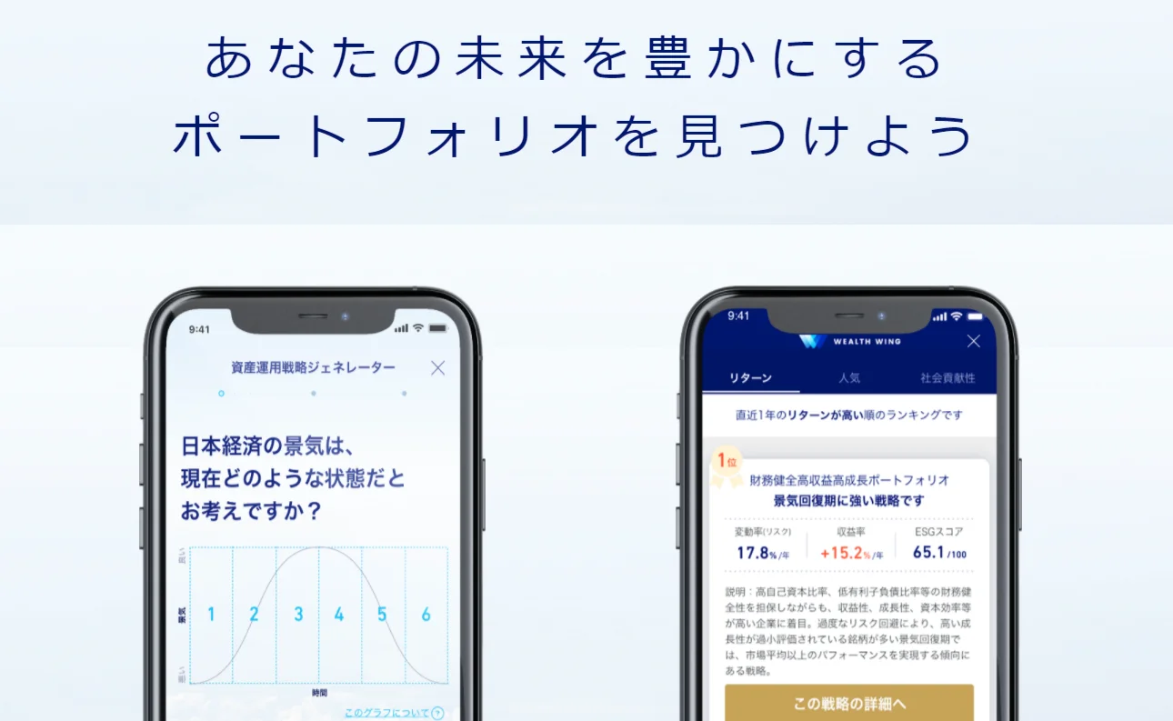 スマートフォンのウェルスウイングの戦略診断画面